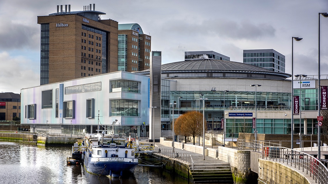 Colourful Marlon Clickfix Façade at Belfast Waterfront